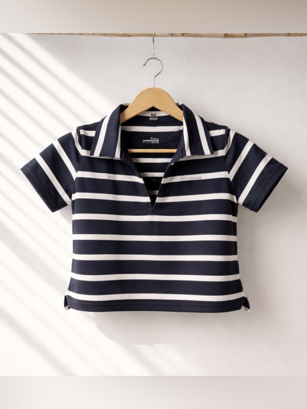 Columbia Navy and White Striped Crop Top | Size XS